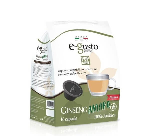 cialda_point_pop_caffe_ginseng_amaro_dolce_gusto Pop Caffè Capsule E-Gusto Ginseng AMARO compatibile con le Macchine da Caffè a marchio Nescafé® Dolce Gusto® Conf 16 Pz - immagine 1